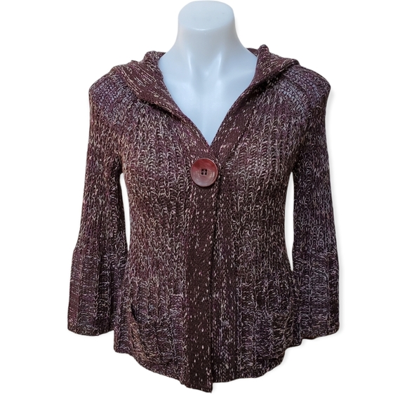 NEW BCBGMAXAZRIA Hoodie Sweater Plum & Chocolate Women's Cardigan SM - Picture 1 of 10